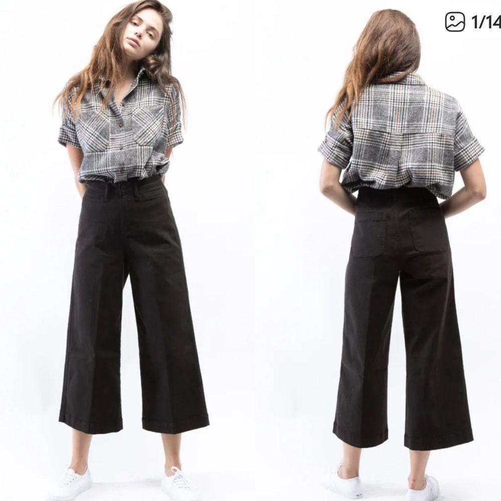 Oat New York High Rise Wide Leg Crop Pant Black Womens 28